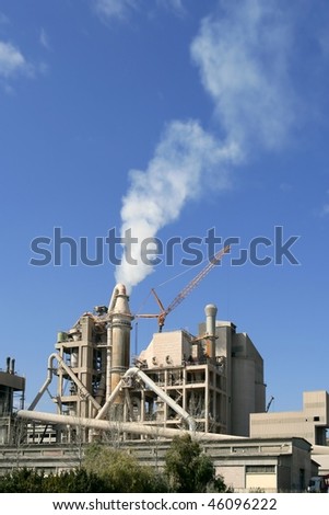 Cement factory view   blue sunny day