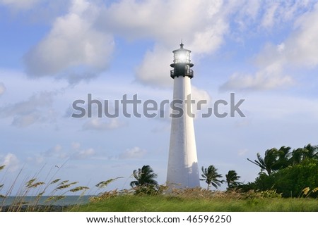 Lighthouse in Key Biscayne Florida sunset blue sky
