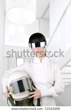 stock photo : futuristic spaceship aircraft astronaut helmet woman modern 