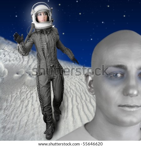 astronaut fashion woman full length space suit helmet alien planet metaphor [Photo Illustration]