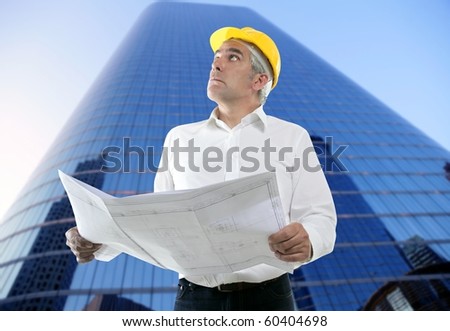expertise architect senior engineer plan looking up city construction buildings