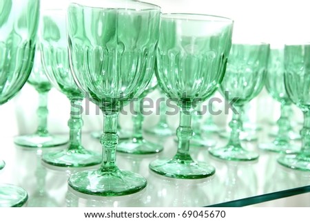 Green cups rows glass crystal luxury kitchenware