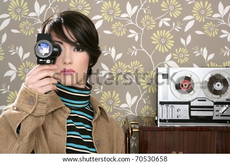 multimedia cinema 8mm woman music tape open reel recorder retro wallpaper