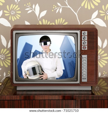 futuristic and retro contrast in vintage tv future space woman [Photo Illustration]