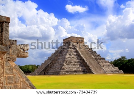 Chichen Itza snake and Kukulkan Mayan temple pyramid Mexico Yucatan [Photo Illustration]