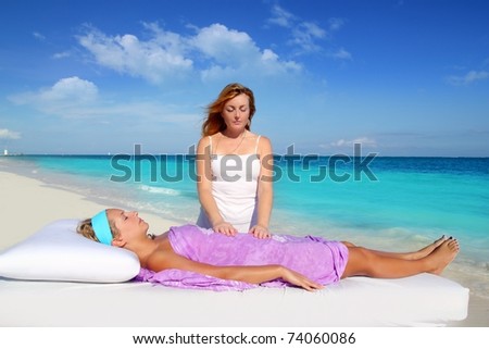 Mayan reiki massage in Caribbean beach woman vacation therapy