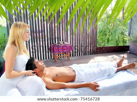 cranial sacral massage therapy in Jungle cabin tropical rainforest [Photo Illustration]