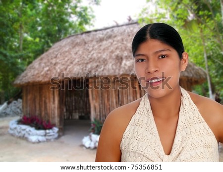 Latin hispanic mayan woman portrait in native jungle cabin [Photo Illustration]
