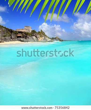 ancient Tulum Mayan ruins view from caribbean sea turquoise [Photo Illustration]