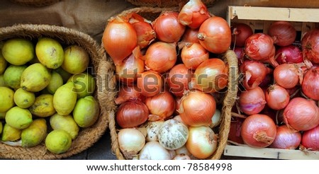 fruits and vegetables market shop onion and lemon basket traditional