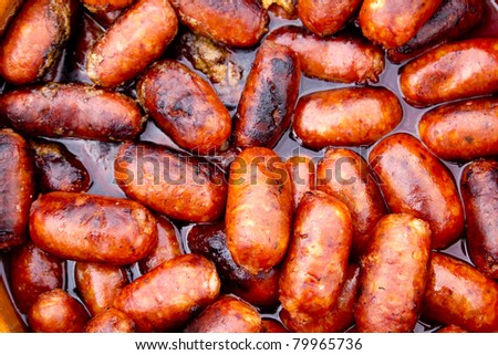 chorizo red sausages fried in oil Spain typical food