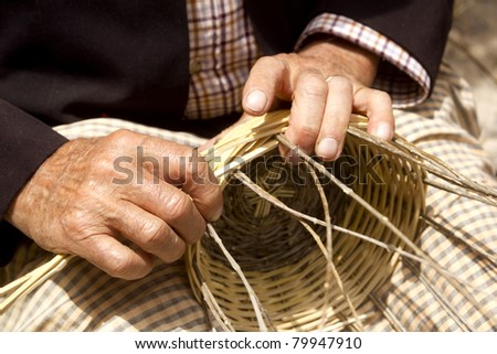 craftsman hands working basketry in Mediterranean  Balearic islands