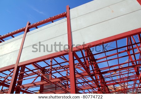 industrial building construction with steel structure and concrete wall