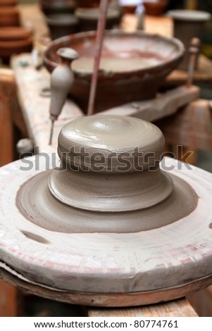 clay pottery stoneware in potter wheel studio for ceramics
