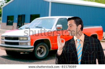 car used salesperson selling old car as brand new  typical topic salesman with hand ok gesture [Photo Illustration]