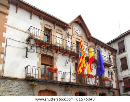 Anso city council town hall facade building Pyrenees Aragon Spain