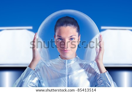 astronaut beautiful future woman in astronomical observatory [Photo Illustration]