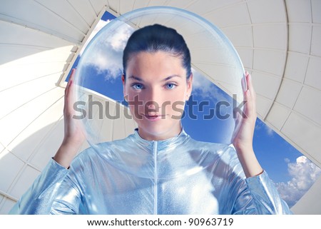 astronaut beautiful future woman in astronomical observatory [ photo-illustration]