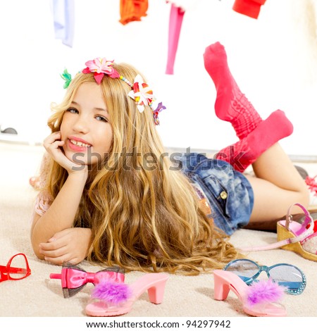 fashion victim kid girl wardrobe messy like backstage model