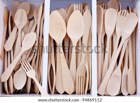 box with wooden cutlery in beech wood in mediterranean market
