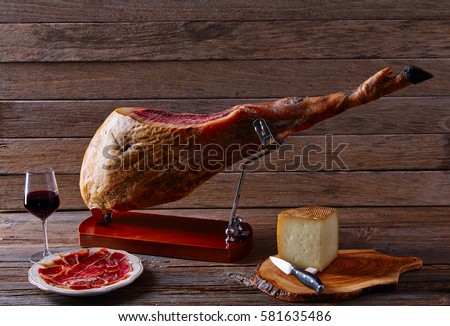 Iberian ham pata negra from Spain manchego cheese and red wine
