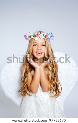 Angel children girl open hands gesture with wings