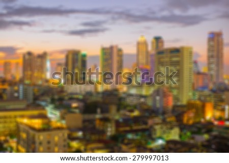 blurred image of Bangkok City skyline with sunset