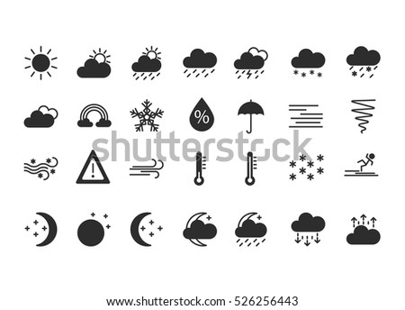Set of flat silhouette weather icons. Black. Isolated