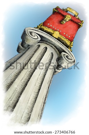 A ornate ballot box on an Ionic greek column pedestal