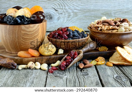 Mix of dried fruits and nuts - symbols of judaic holiday Tu Bishvat