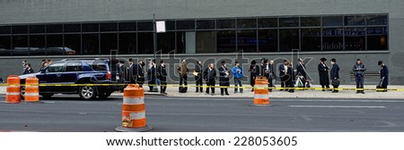 New York City, NY USA - Oct.30th,2014  View of Hasidic Jews waiting for bus ride home after working in New York City.