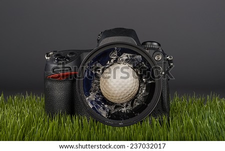Golf ball hits the camera lens.