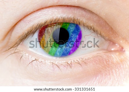 rainbow colours in a woman eye