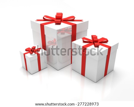 Gift Box A set of three white gift boxes with red ribbon around it Presents for christmas time or valentines day Gift Box A set of three white gift boxes with red ribbon around it Presents for christmas time or valentines day