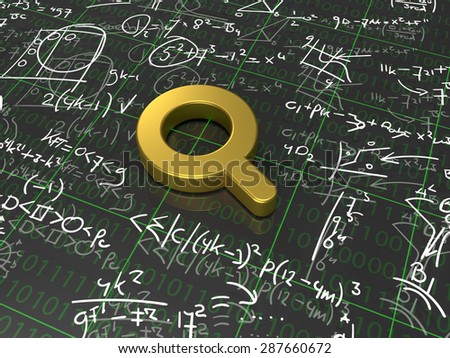 Search Algorithm - A golden magnifying glass surrounded with formulas