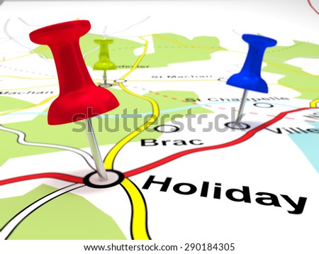 Pin Points on a map - A map with the place holiday pin pointed on a map.