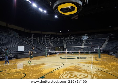 EUGENE, OR - August 20, 2014: Matthew Knight Arena on the University of Oregon campus. MKA hosts basketball games and special events for UO.