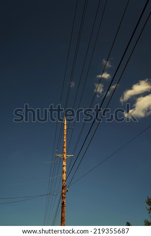 Wooden Utility Pole with Power Lines