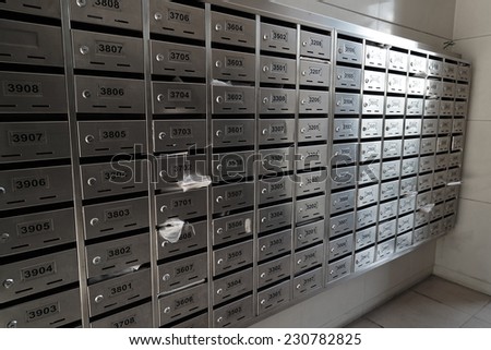 metallic mailboxes.