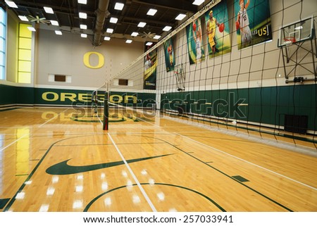 EUGENE, OR - February 20, 2015: Matthew Knight Arena on the University of Oregon campus.Volleyball & Basketball pavilion.