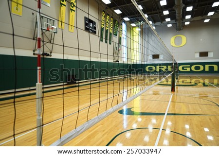 EUGENE, OR - February 20, 2015: Matthew Knight Arena on the University of Oregon campus.Volleyball & Basketball pavilion.