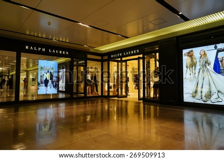 SHANGHAI-APR. 14, 2015. Luxury shopping mall interior. China accounts for about 20 percent, or 180 billion renminbi ($27 billion ) of global luxury sales in 2015, according to new McKinsey research.