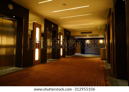 Luxury lobby, corridor and elevator room interior style.