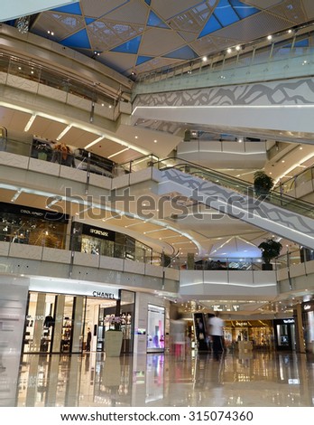 SHANGHAI, CHINA - Sept. 3. 2015. Luxury shopping mall interior. Multi luxury brand inside.The day just China public holiday.