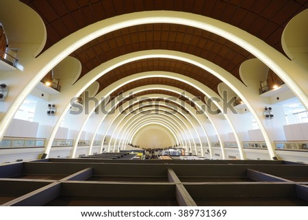 Shanghai,China-MAR.12,2016:Interior of Shanghai Exhibition Center. Established in March 1955,It is the earliest exhibition venue after New China was founded. Classic Russian style decoration.