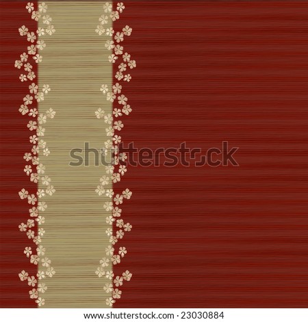 red and bamboo/grass background with menu bar and flower print