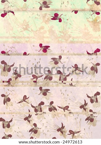 Faded pastel butterfly flower print with text or banner space portrait