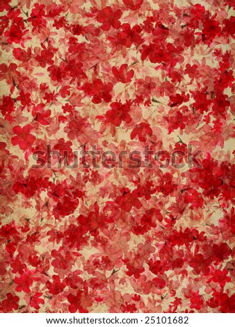red and cream blossom flower on natural parchment background