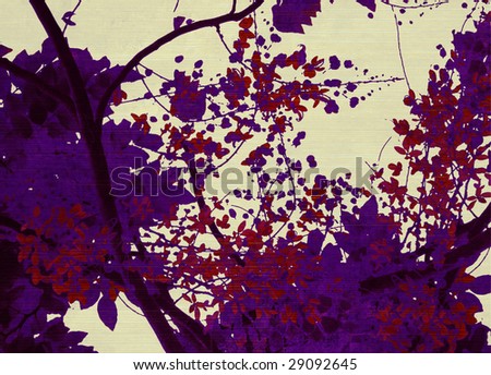 purple and red blossom print on cream ribbed background