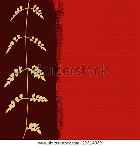 white foliage silhouette print on dark box on red ribbed background